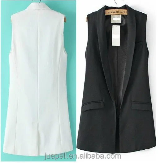 
OEM notched collar open front sleeveless women long blazer jacket / waistcoat 