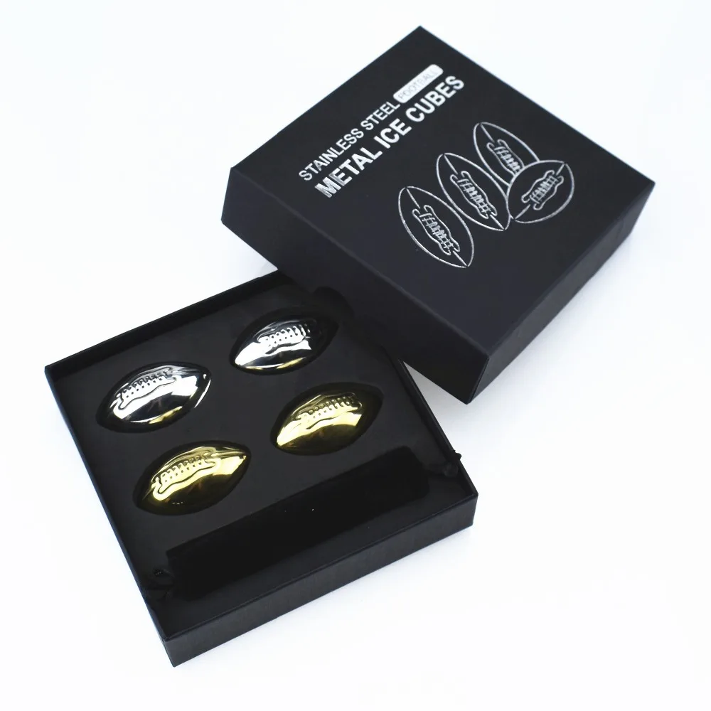 American Football Shaped  Chilling Rocks/ Stainless Steel Reusable Ice Cubes for Cooling Wine Drinks Beverage