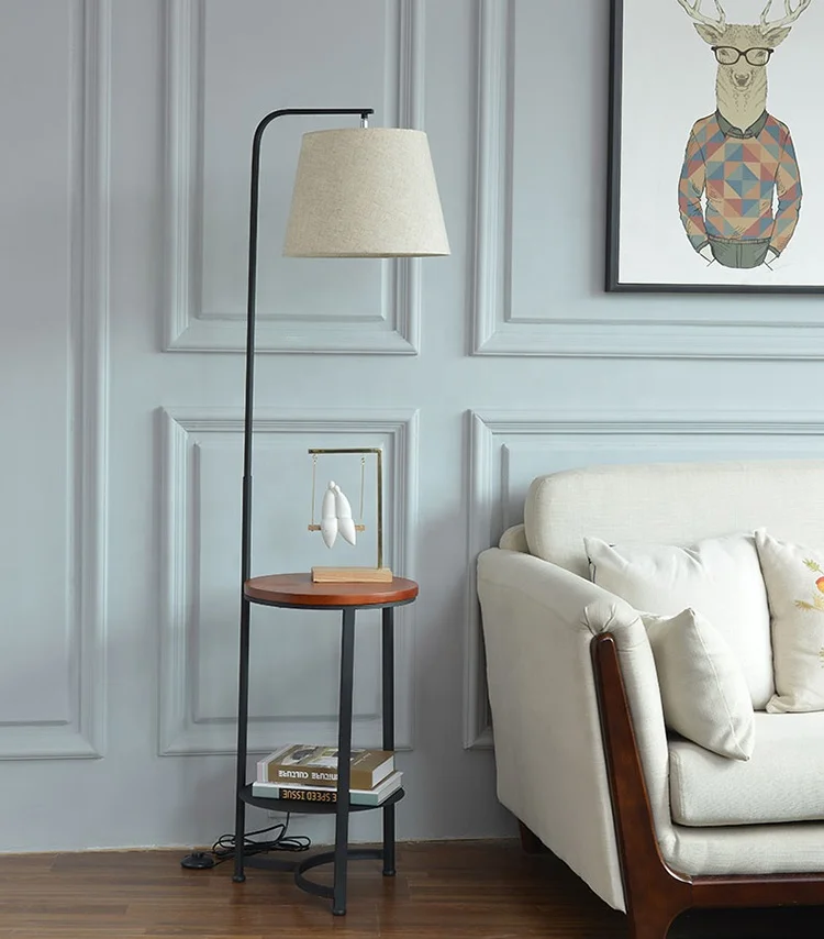 JLF-23206 Home Livingroom Bedroom Bedside Multifunction Fabric Shade Standing Lamps Home Decor Floor l with End Table