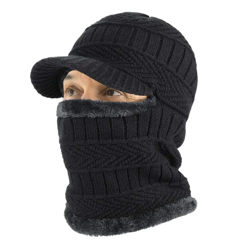 Winter Knitted Balaclava Beanie Hat with Flexible Neck Warmer