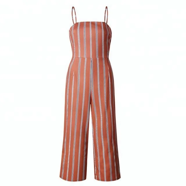 Striped Bow Tie Up Back Jumpsuit Spaghetti Strap Cut Out Backless Rompers Womens Jumpsuit S-XL