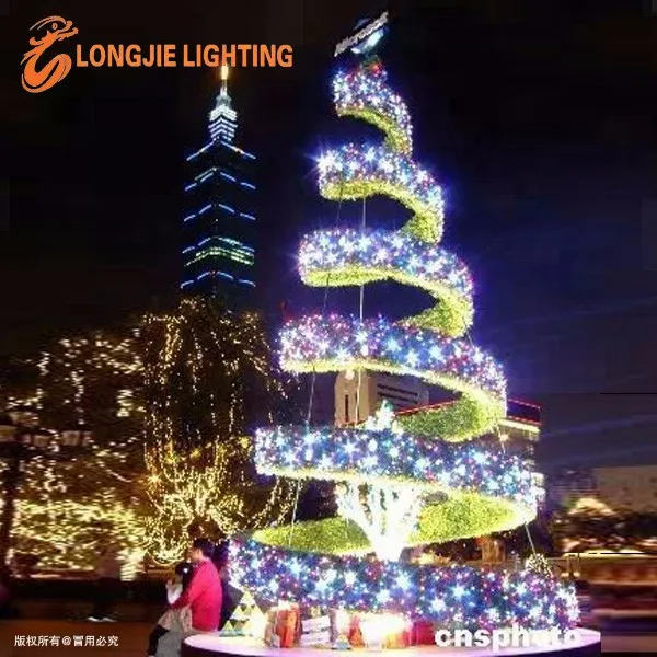 3D outdoor giant metal spiral lighted led Christmas tree with star on top