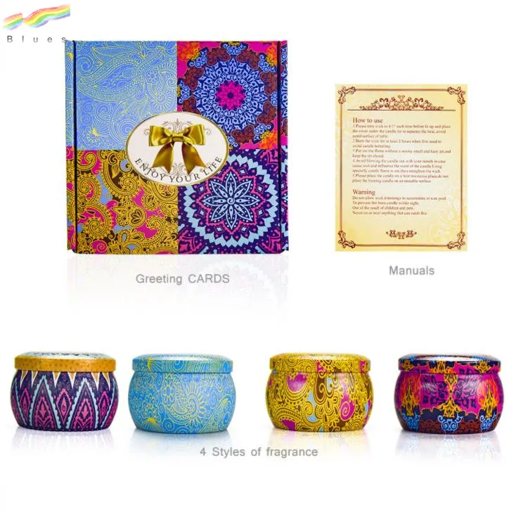 High Quality Smoke Free Natural Soy Wax Luxury Gift Box Scented Candle Set of 4 Help Fall Asleep