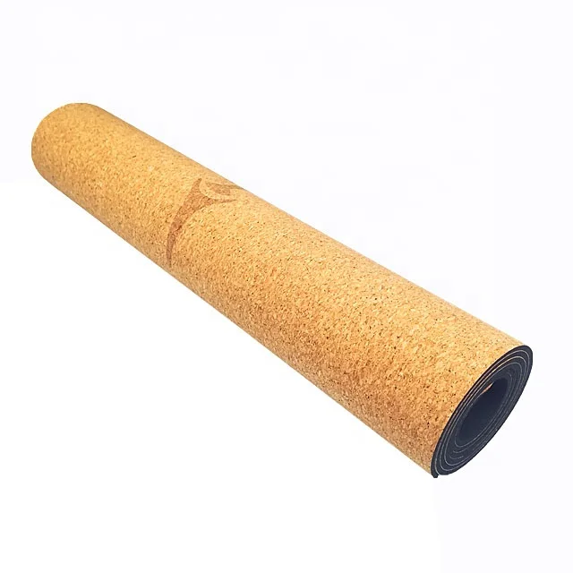 Pure Natural Cork Rubber Yoga Mat Roll Manufacturing with Custom Logo