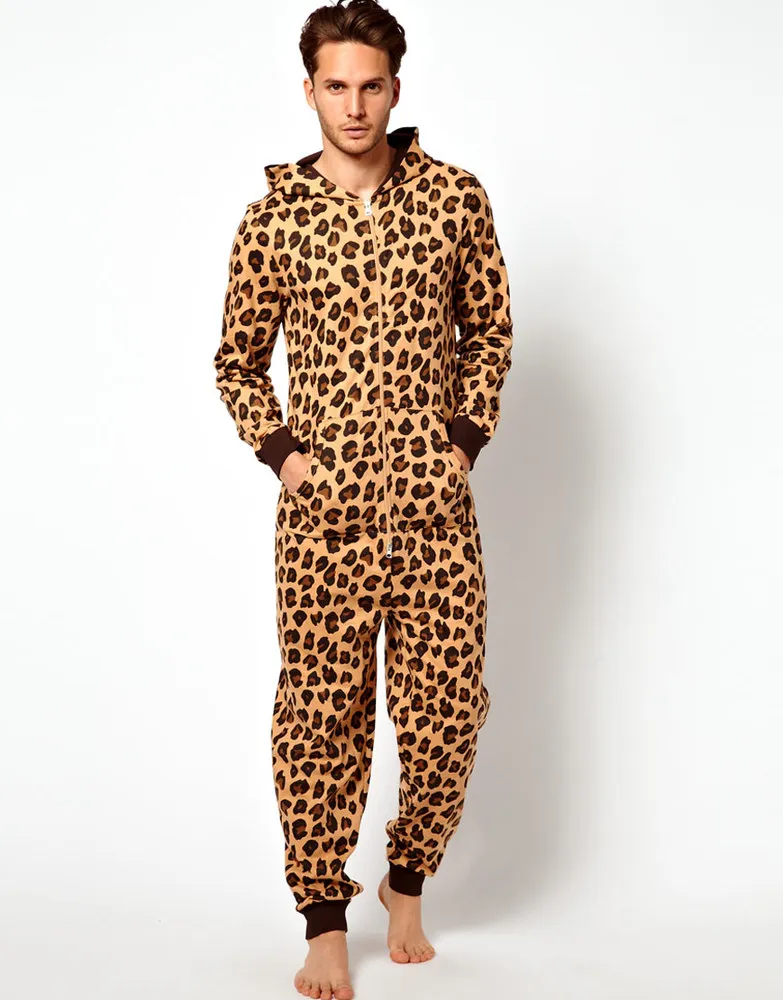 adult onesie pajama With Leopard Print
