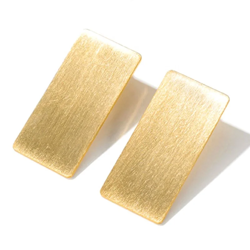 Large Square Plate Bar Luxury Pure Titanium Gold Plated Earrings for Women