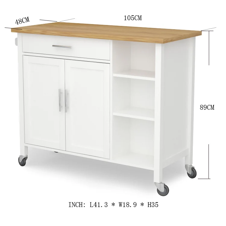 wood top kitchen food storage rack with wheels  multi functional kitchen trolley cabinet