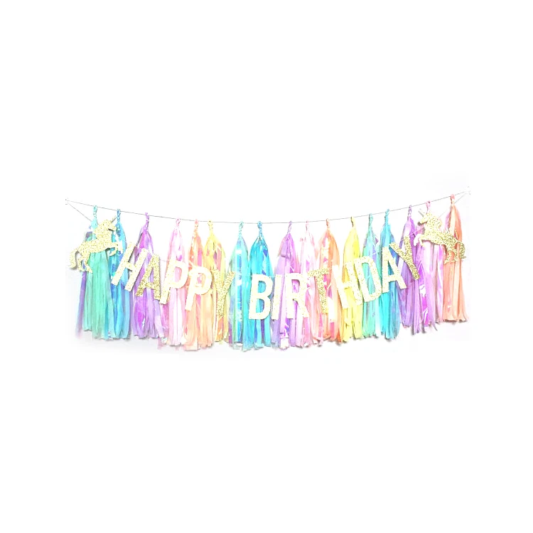 YISHU Unicorn Theme Party Happy birthday banner gold glitter unicorn party supplies birthday