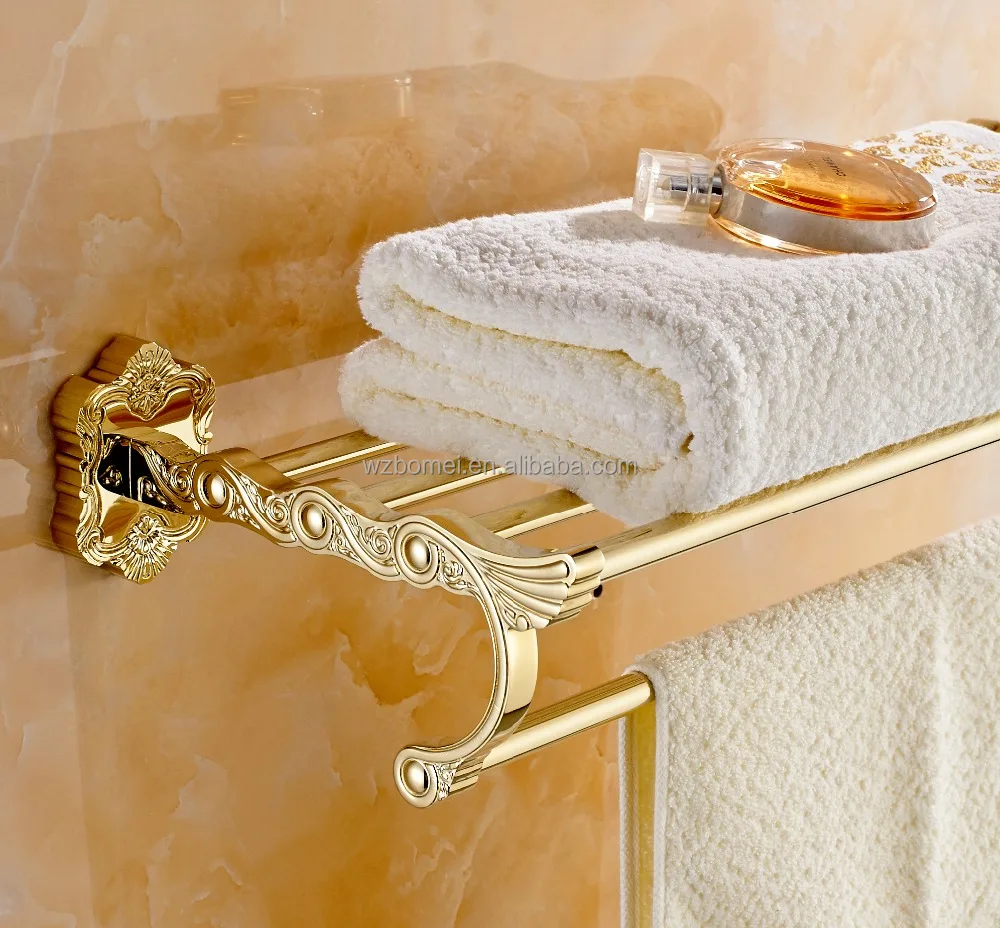 
Art Carving Household Hotel Bathrooms Accessories Wall Mounted Gold Towel Rack BM15288 Towel Shelf 