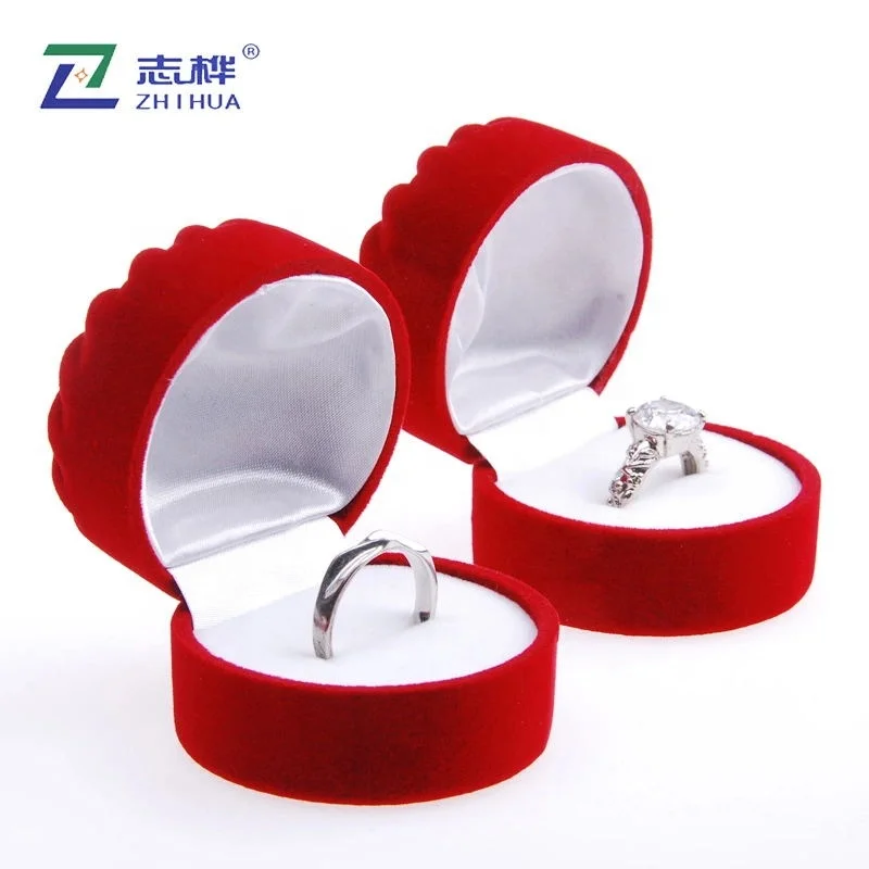 Wholesale Sun Shape Wedding Ring Packaging Red Flocking Jewelry Case Classical Velvet Ring Roll Box With Logo