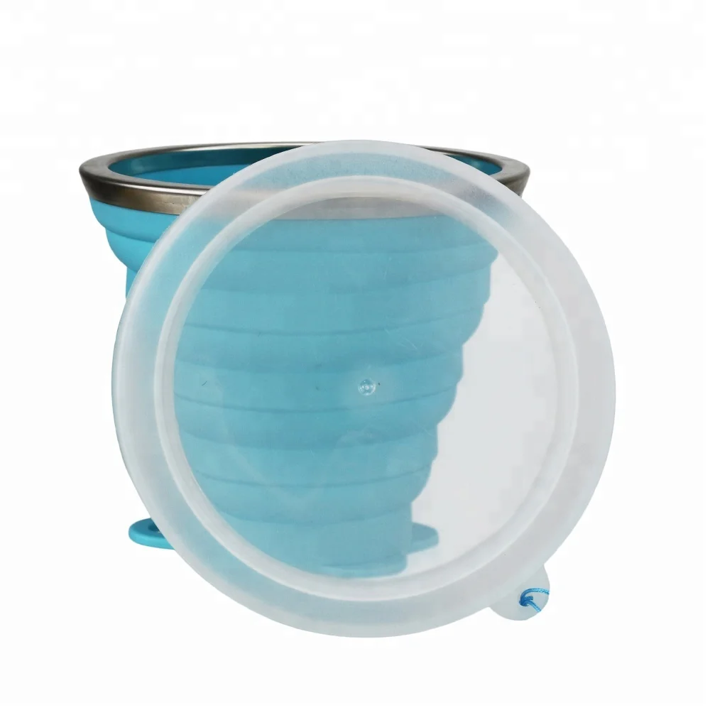 Hot selling promotion color folding eco friendly collapsible silicone cup with lids