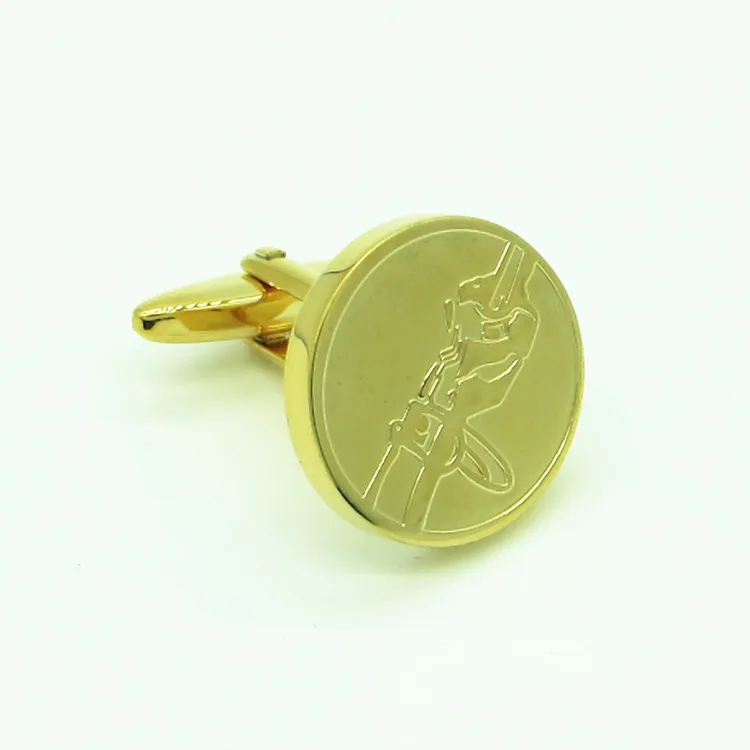 Gold engrave round customised cufflinks men