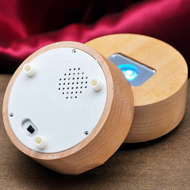 Wholesale Square Round Multi Color Led Bluetooth music Crystal glass wooden Light Lamp Base stand for birthday gift Decoration