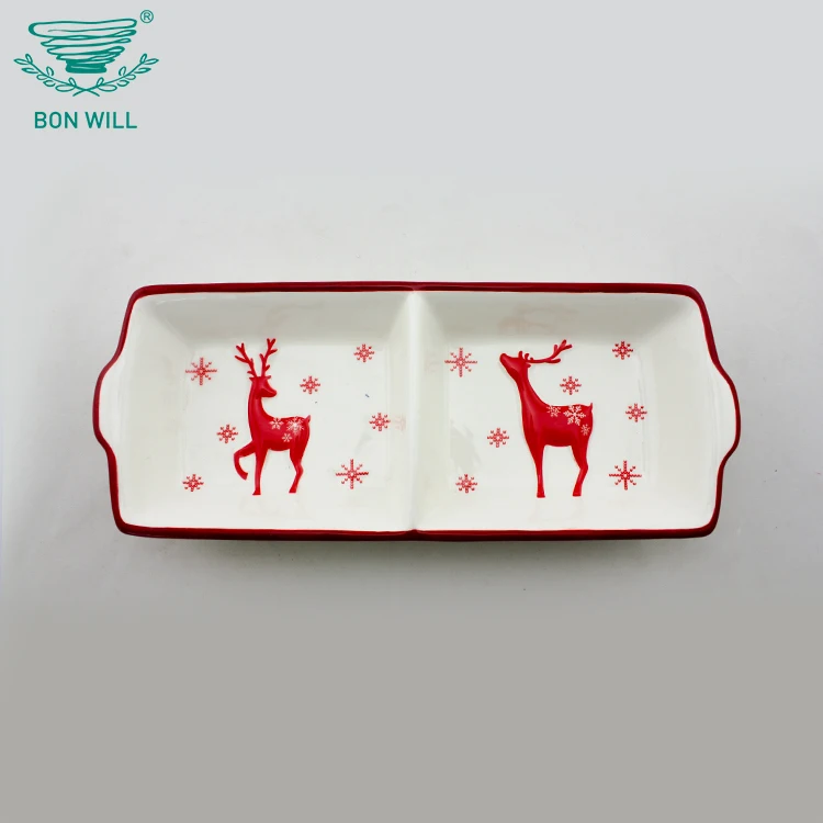 Divided Serving Dish for seasons with fish design by decal