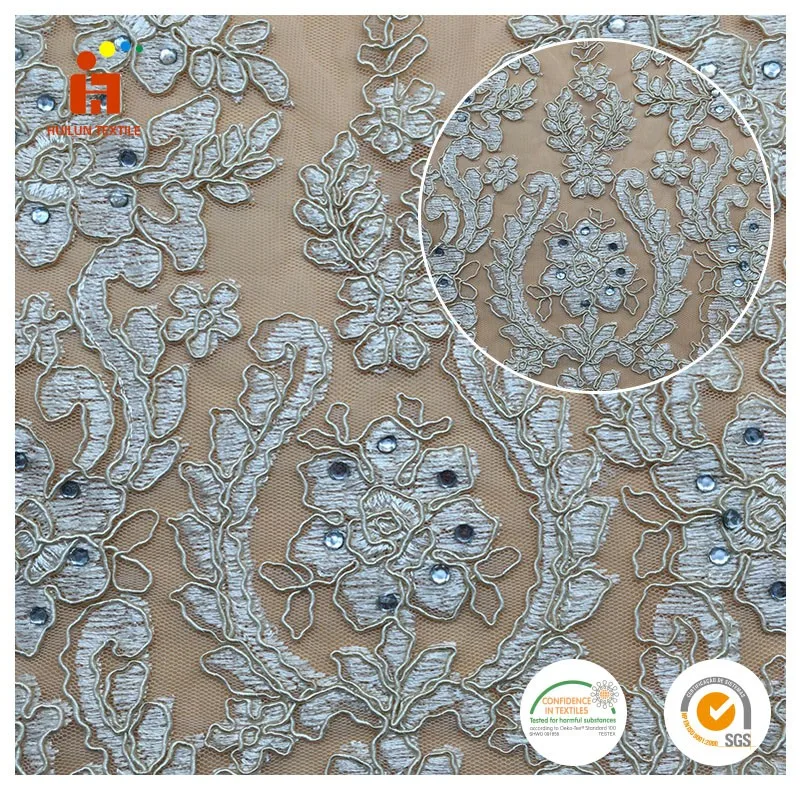Высокое качество индии джордж 100% полиэстер свадьба ткань qualitied горный хрусталь вышивка кружева ткань оптовик