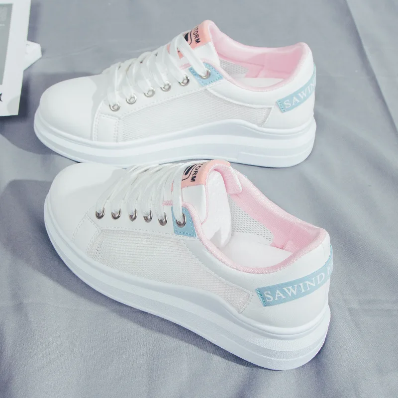 
Female Students PU Leather Candy Color Lace-Up Flat Breathable Sneakers 