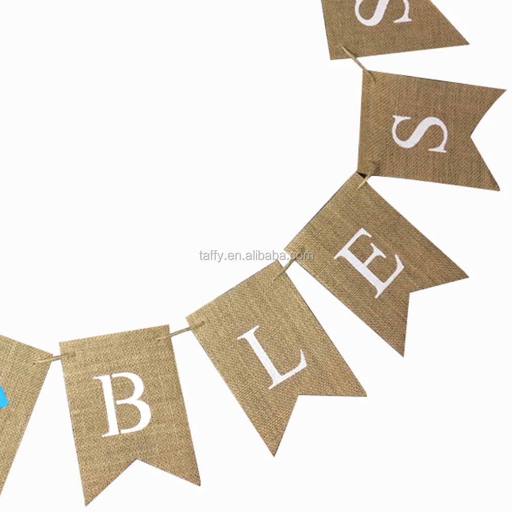 2017 new Communion Party Banner Baptism Christening Decoration burlap hessian God Bless Banner Bunting Blue pink