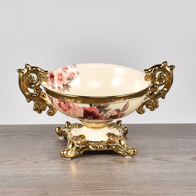 Gorgeous appearance dinnerware home decor food serving dishes /gold ceramic fruit plate for wedding decorations