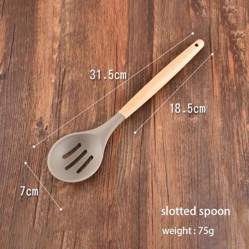 Wholesales Eco-friendly Kitchen Utensil Set 9 Pieces Wooden Handle Silicone Kitchen Set