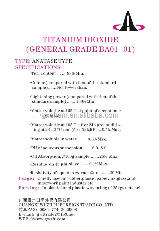 
buy titanium dioxide anatase BA01-01 TiO2: 98% purity 