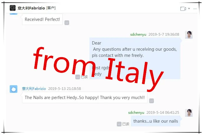 customer praise from Italy