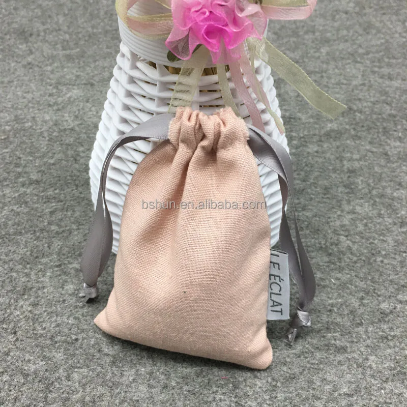 Pink Linen Pouch With Sewn label For gift