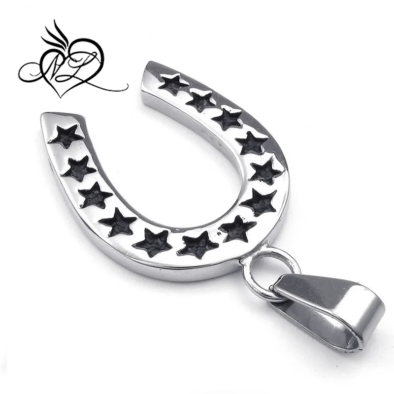Mens Star Horseshoe Stainless Steel Pendant Necklace