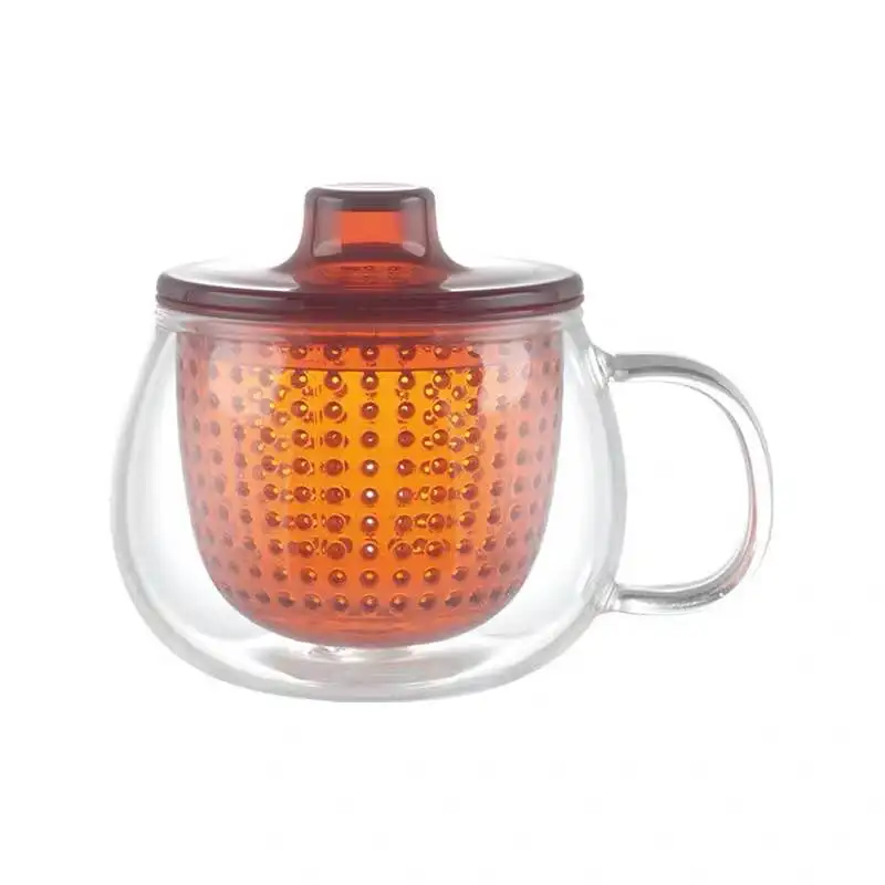 2019 new clear glass tea cup with plastic color infuser