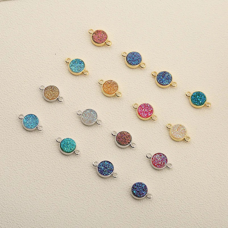 DIY Round Natural Druzy Pendants With Electroplated Gold Edge Druzzy Drusy Geode Dainty Charms Wholesale Supplies Handmade