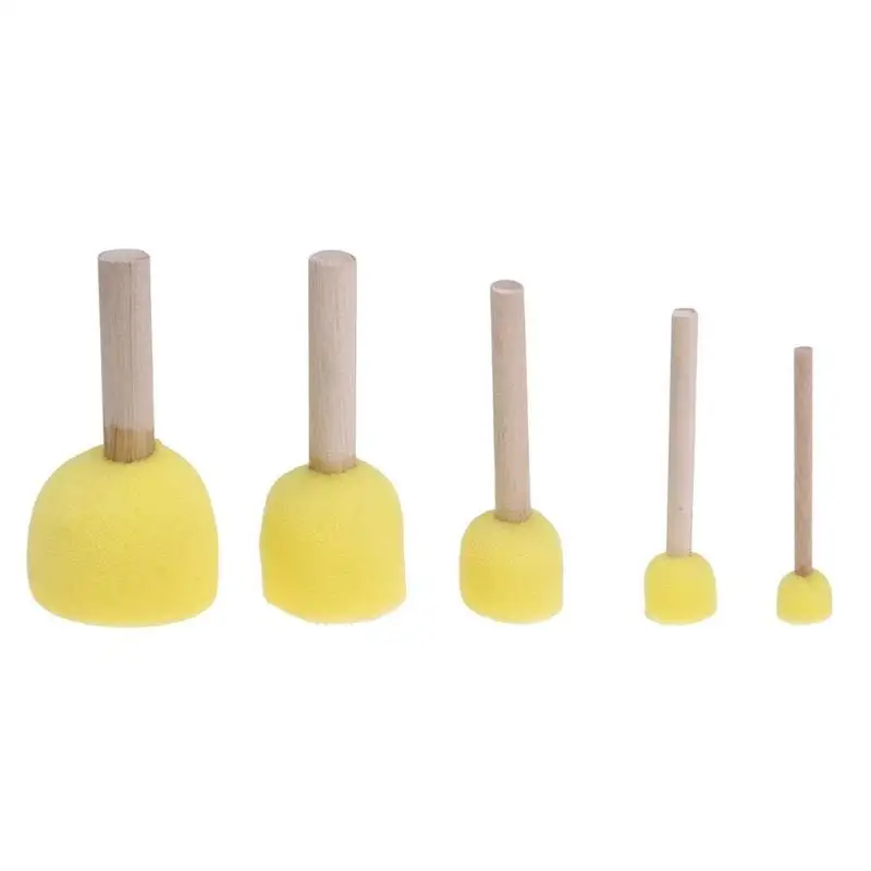 5Pcs/set Sponge Paint Brushes Toys Wooden Handle Seal Sponge Brushes Kids Children Drawing Painting Graffiti Brush School Supply