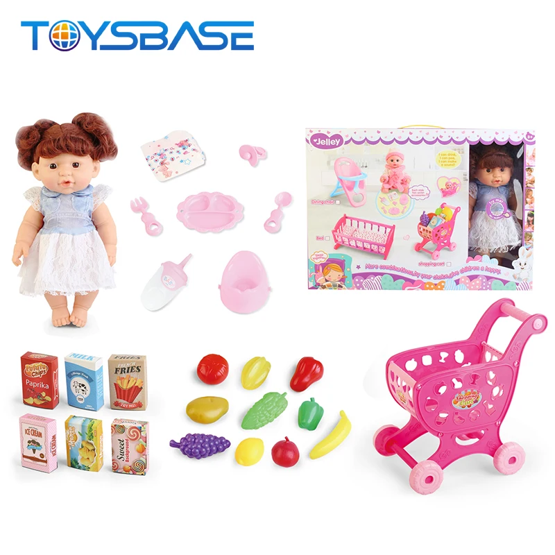 Kids Shopping Cart Fruits Toy 14 Inch Ic Drink Water Pee Baby Doll Reborn