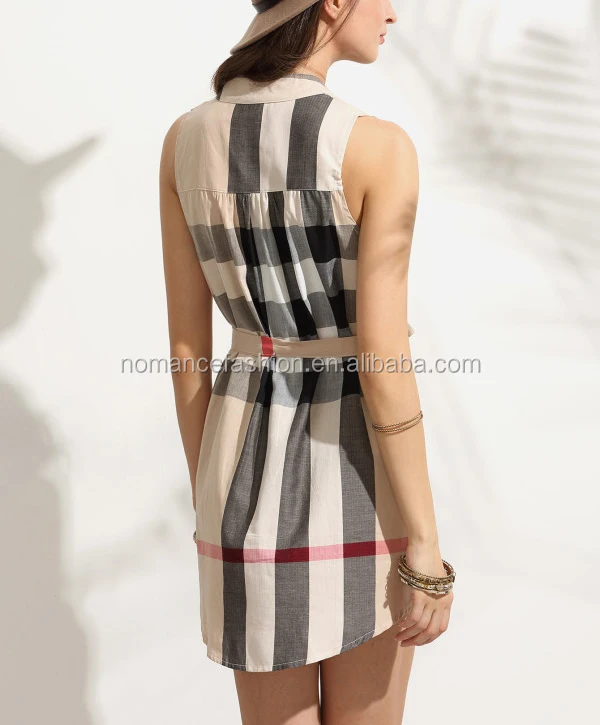 
Checkered Self Tie Long Shirt Dress Women 