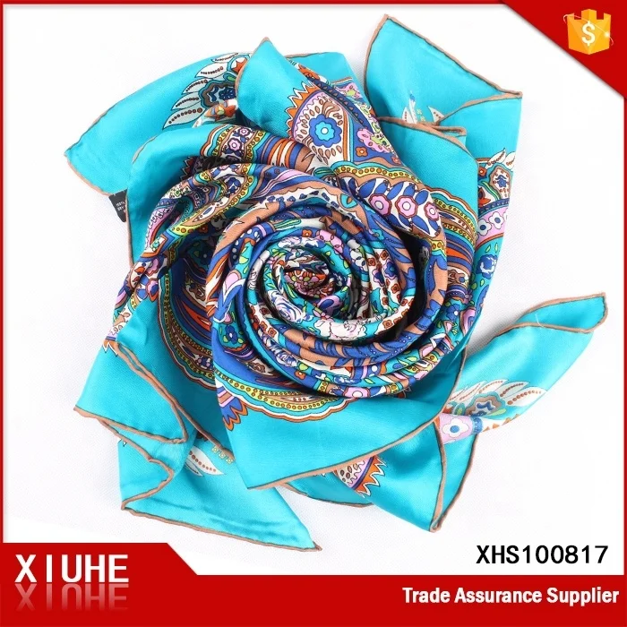 High Fashion Design Women Fancy Scarves Pure Silk Digital Printing Square Scarf