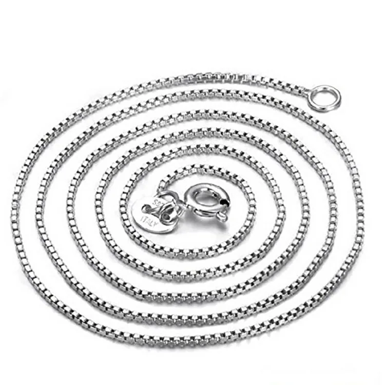 Box 24 Inch Chain Sterling Silver Italy Wholesale S925 Pure Necklaces Sliver High Quality Sterling Silver 2mm Chain 0.8mm 10pcs