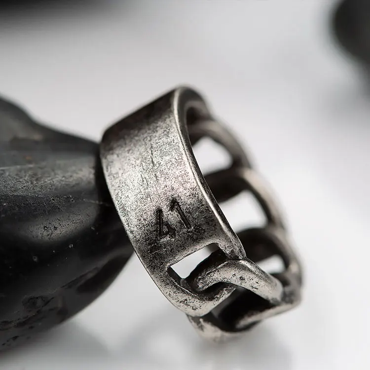 Custom Black Vintage Stainless Steel Mens Finger Ring Chain Cuban Link Rings