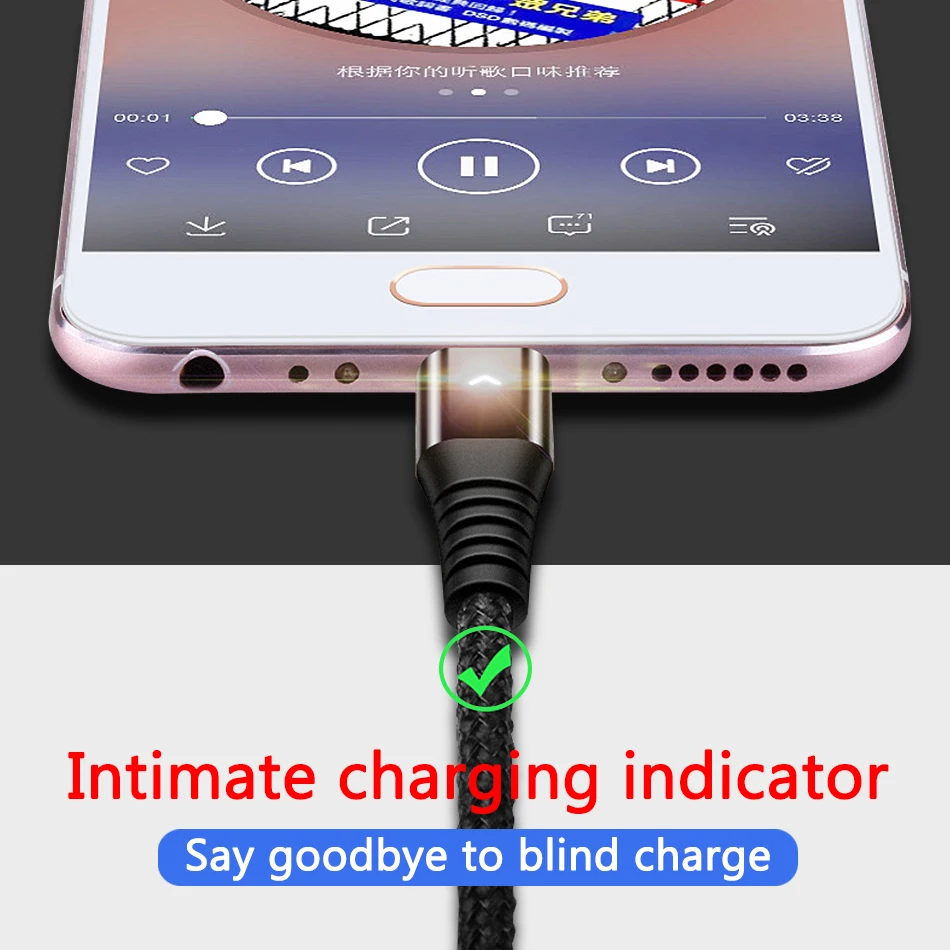 LED Lighting Micro USB Cable for Xiaomi Redmi 4X Note 4 5 Samsung S7