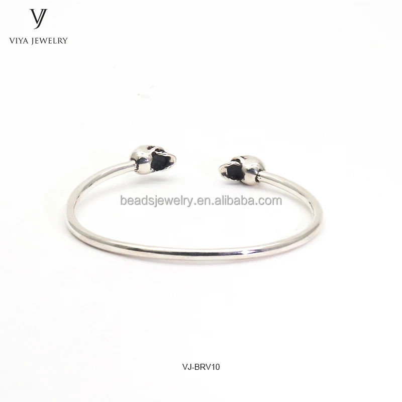 
Real 925 Sterling Silver Thin Twins Skull Open Cuff Bangle Bracelet for Ladies Gift 