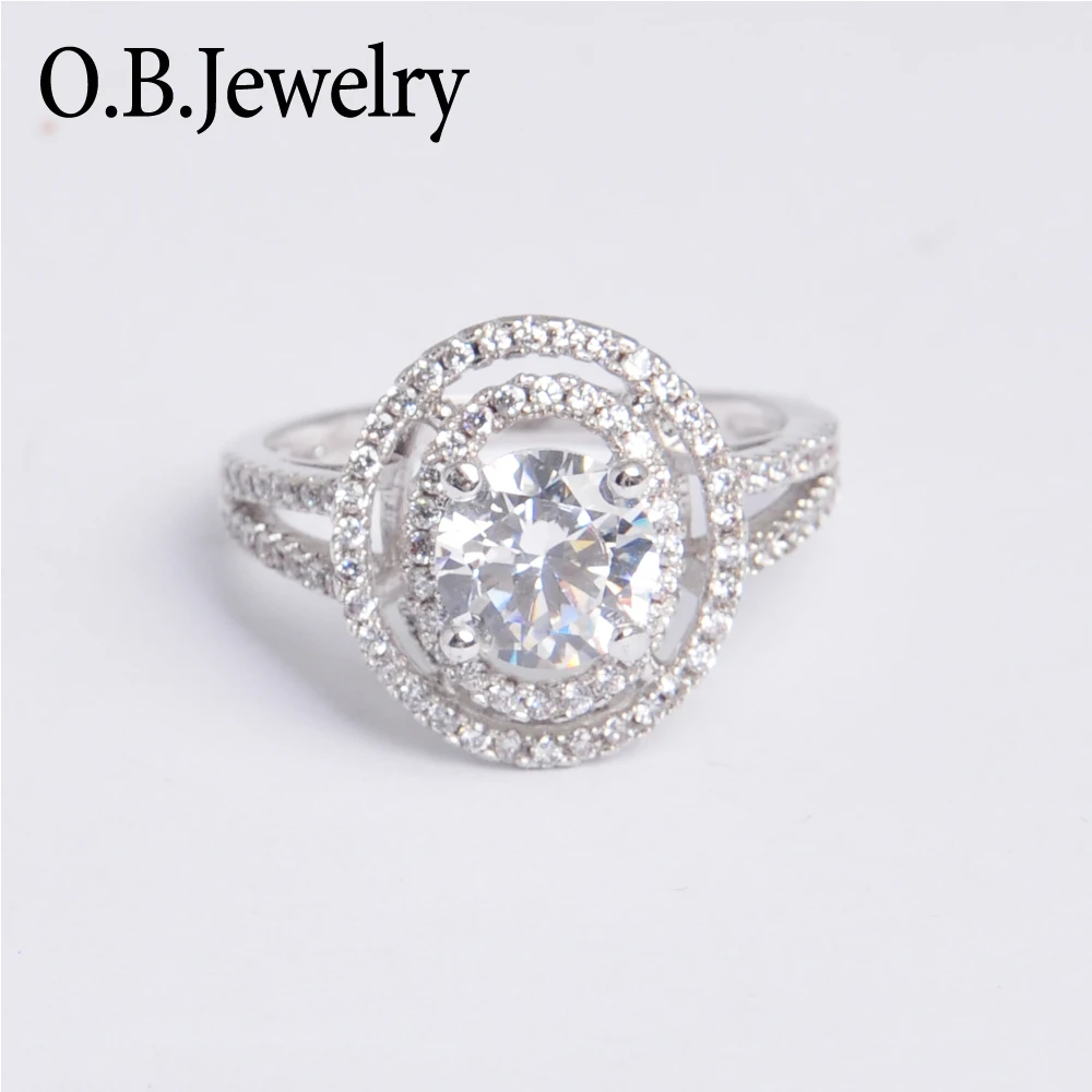 OB Jewelry-White gold brass jewelry ring 1 gram imitation diamond engagement ring