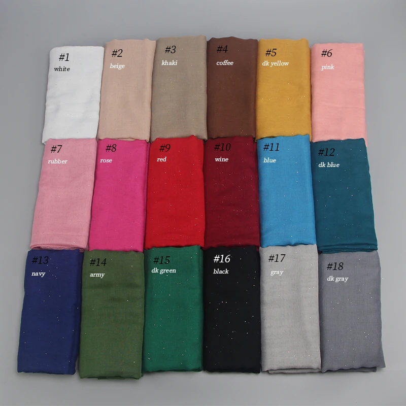 Supplier Dealer Amazon Hot Sale Glitter Cotton Scarf Shawl  Viscose Shinning Pure Color Scarf Arabic Dubai Hijab Pashmina