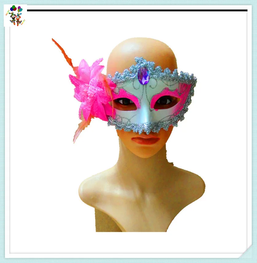 Ladies White Feather Plastic Masquerade Party Masks HPC-1511