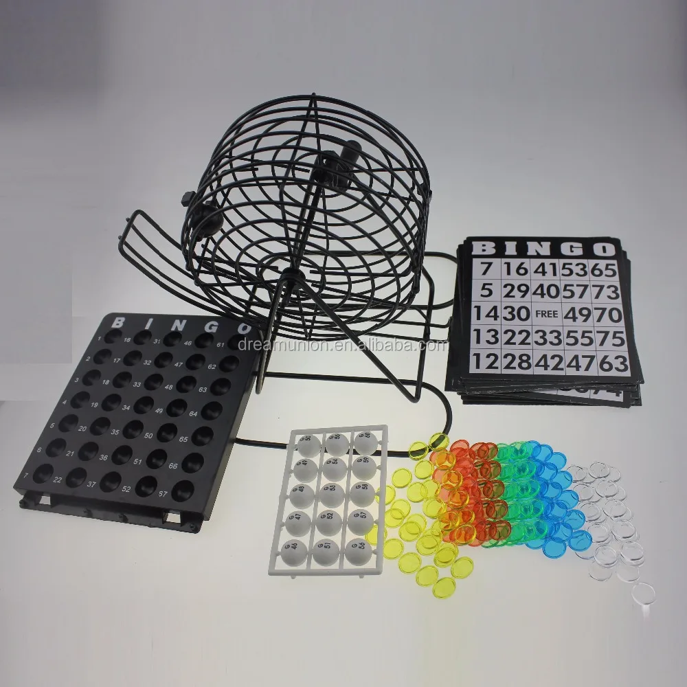  Набор игр для в Бинго Deluxe Wire Metal Cage 75 мячей 18 вращающихся карт 150