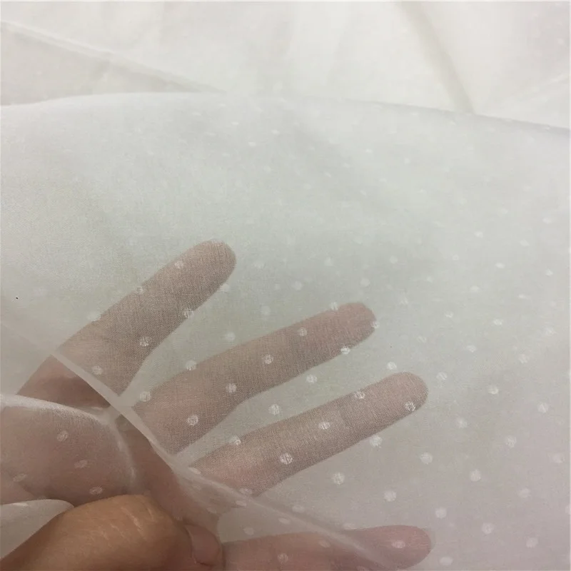 Silk organza fabric pure silk fabric transparence silk fabric with dot printing for wedding dress