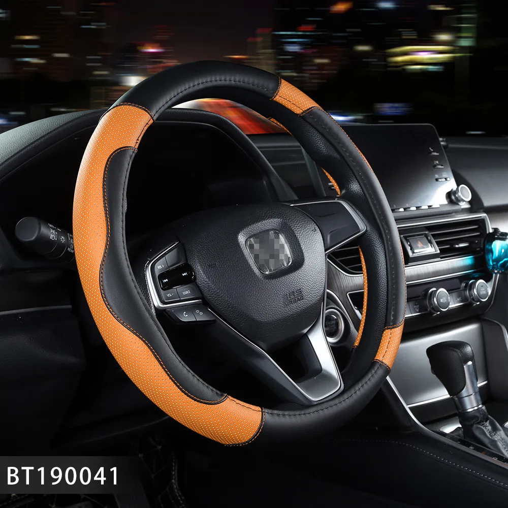 
PU Leather Custom Logo Steering Wheel Cover For Cars Honda Fit Accessories Manufacturer 