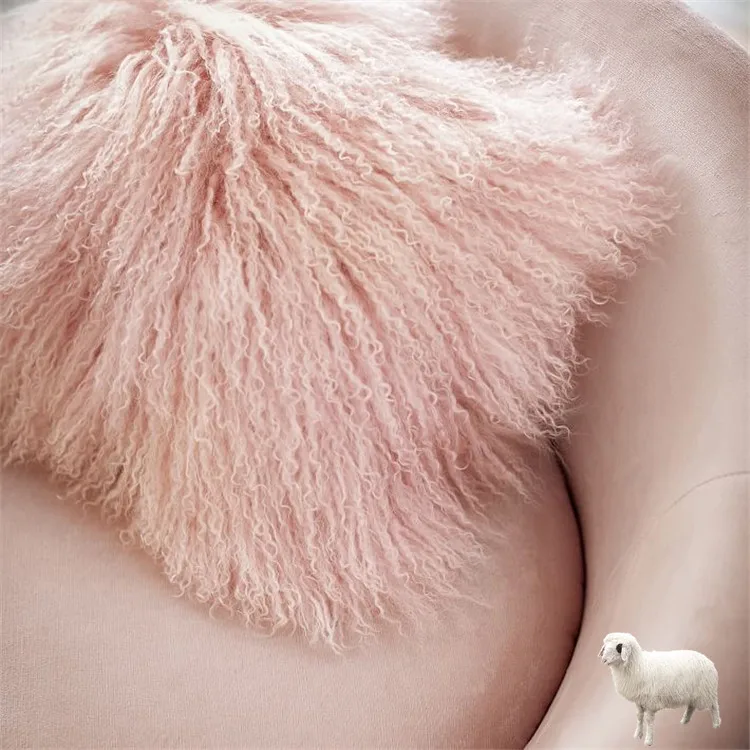 Fur Cushion Cover 50 X50cm Size Pillows Mongolian Custom Single Sided Wool 100% Polyester Adults White Grey Brown or Customize