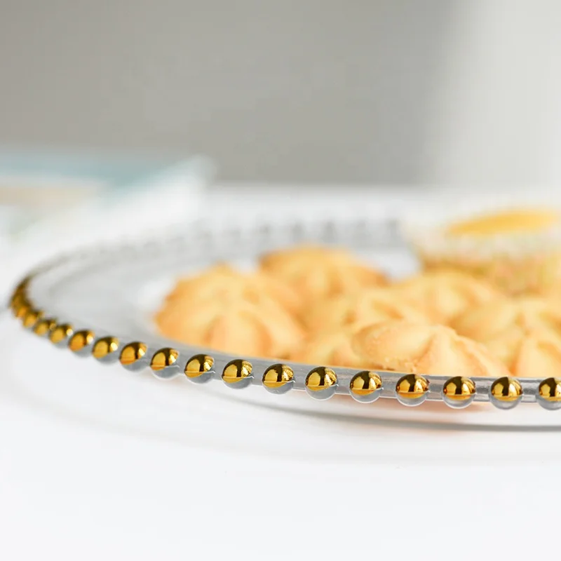 Inch bulk round decorativewholesale gold silver beaded 13 inch clear wedding gold glass charger plates for wedding decoration