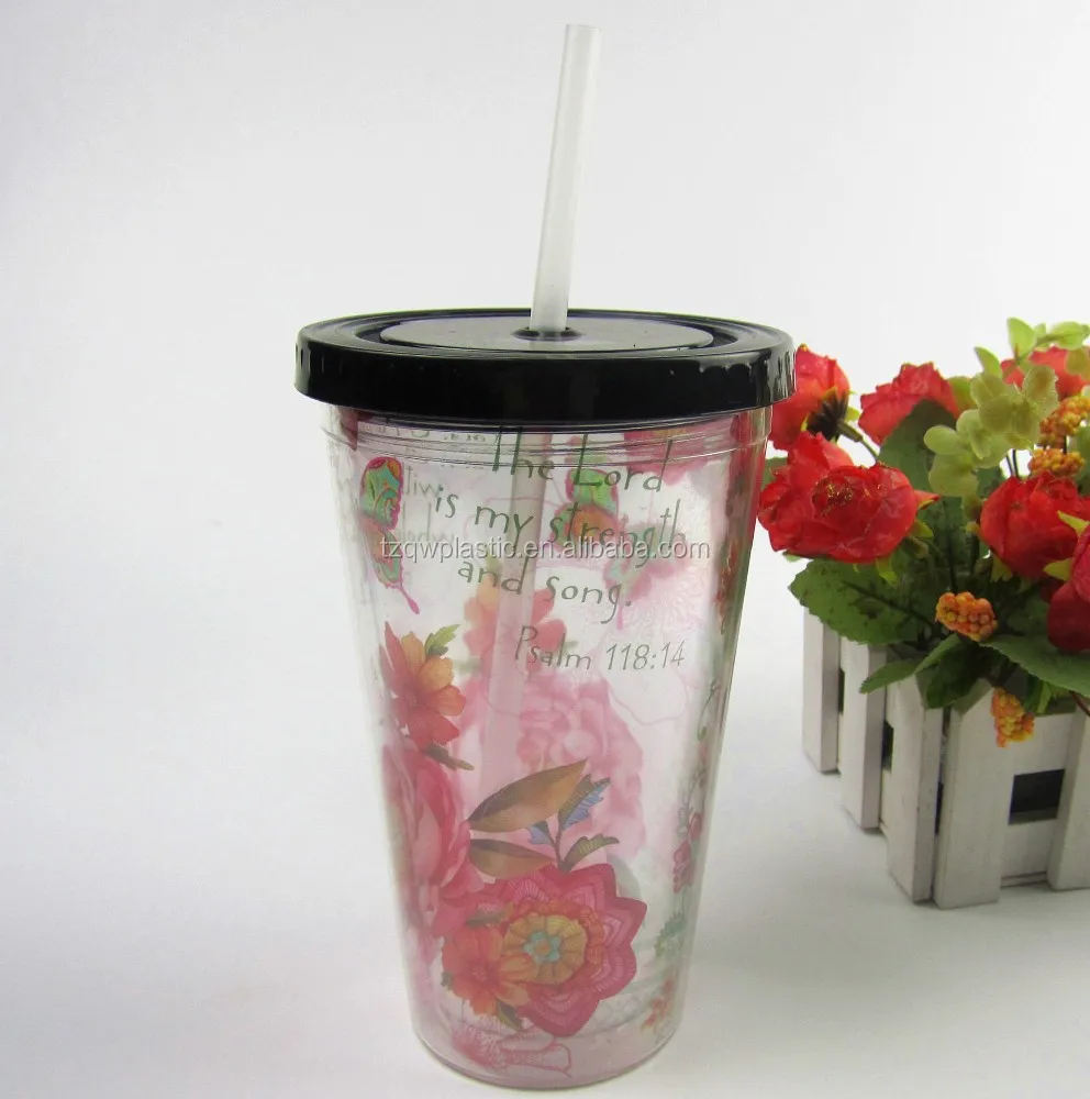 Пластиковые двойные стенки соломенная чашка с ПВХ insert-450ml