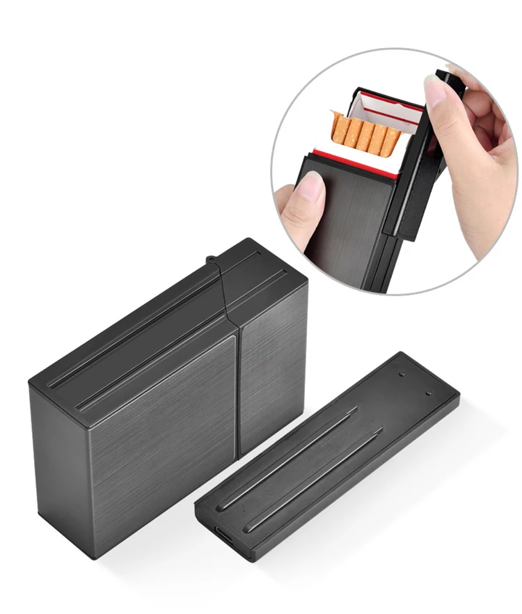 
Free Shipping Heat Coil Ignition Lighters Cigarette Case with Lighter Usb Rechargeable Cigarette Box Lighter 