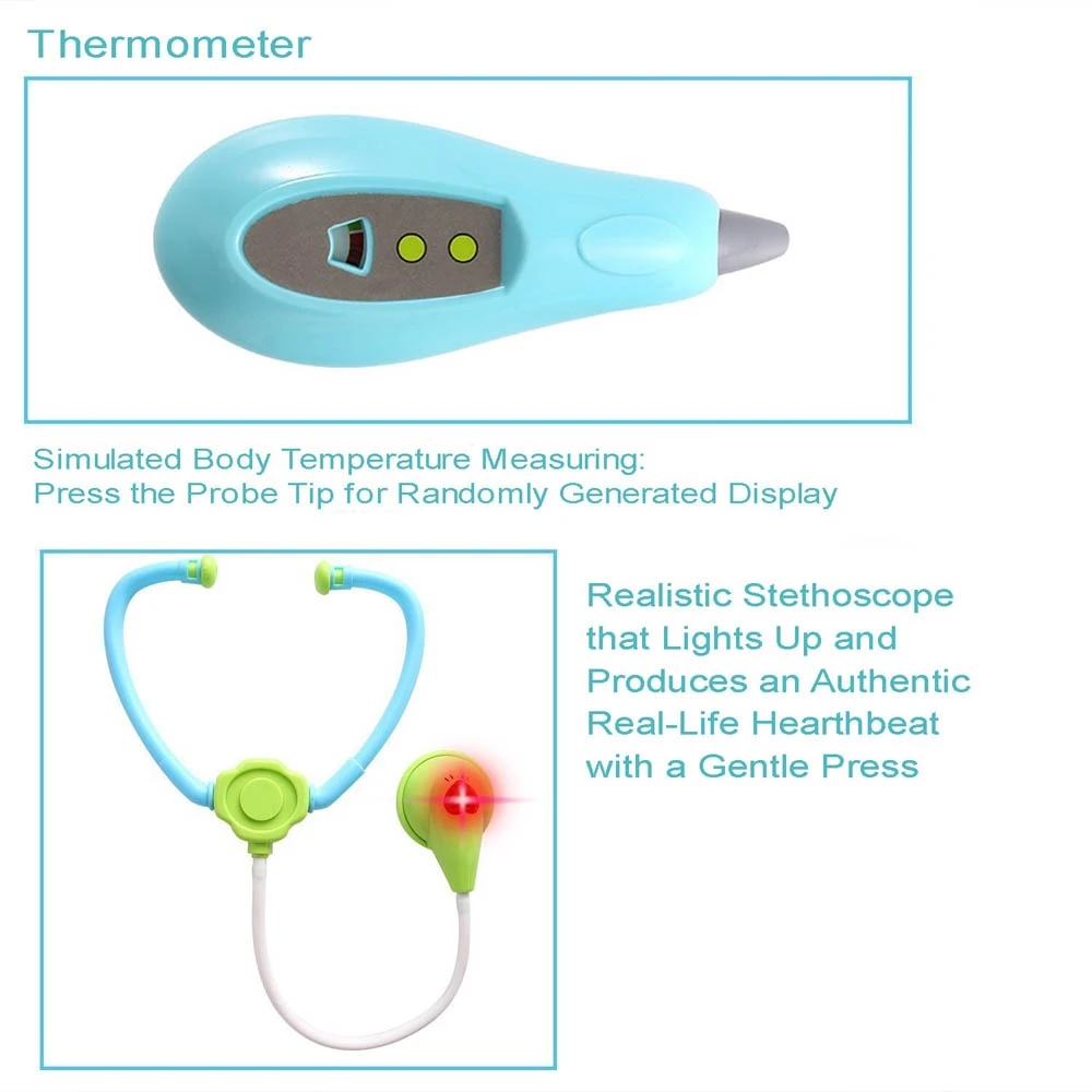 Kids Doctor Set - 24-Piece Role Play Nurse Medical Kit with Electronic Stethoscope and Pretend Play Accessories
