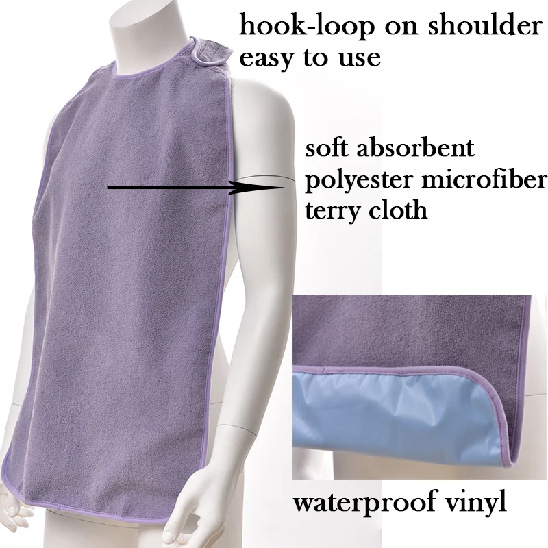 Terry Cloth PVC Custom Reusable Apron Washable Waterproof Adult Bib