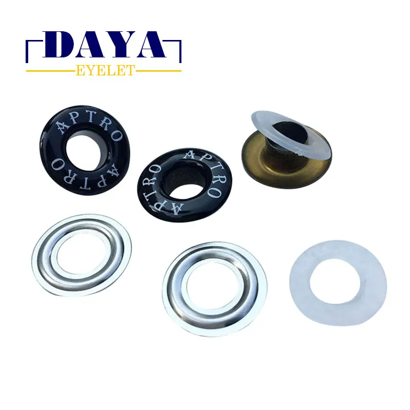 Wholesale round/square shape 10mm/15mm engraved logo metal shoe eyelet